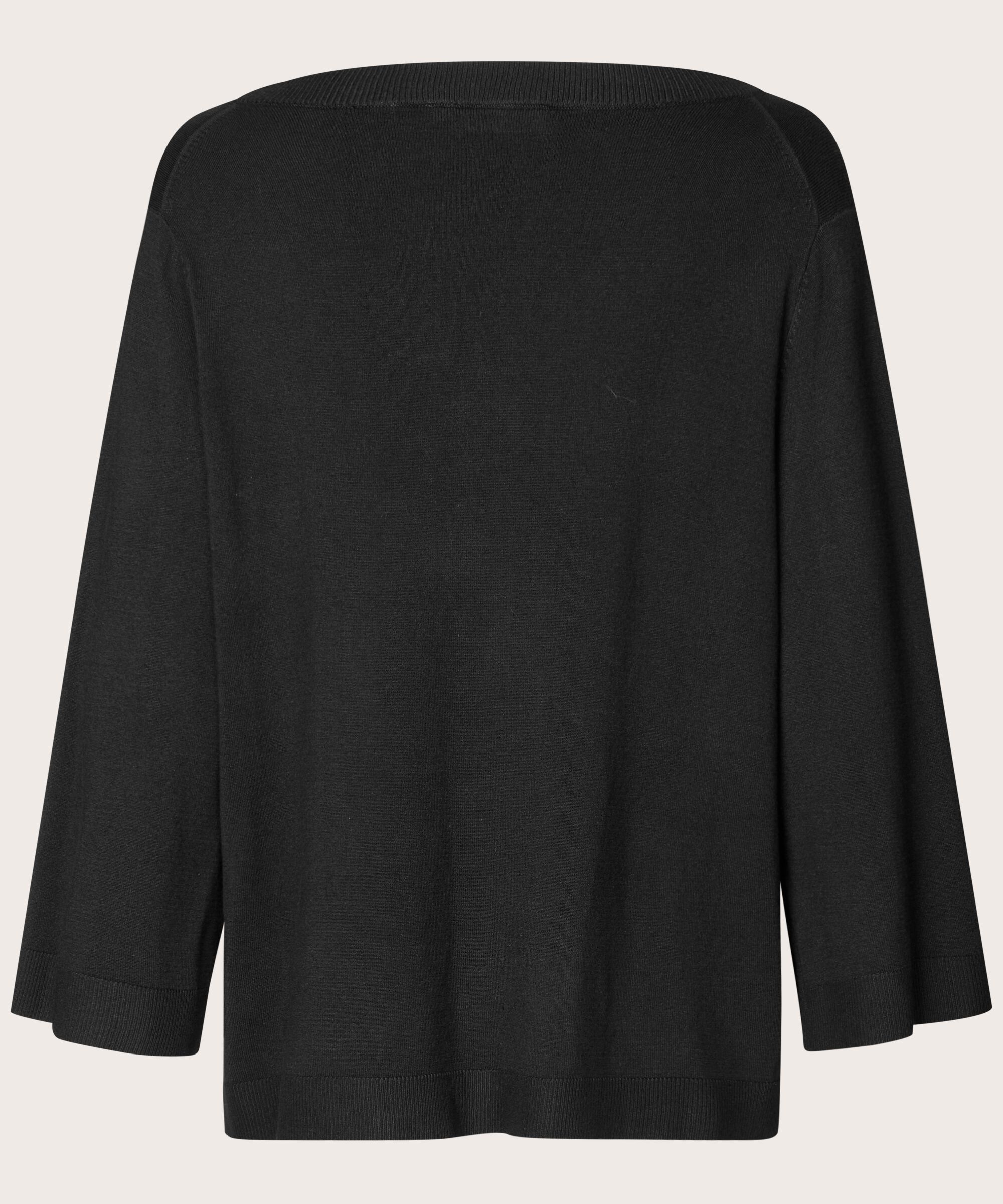 pull tricoté à manches larges et col rond profond, Black