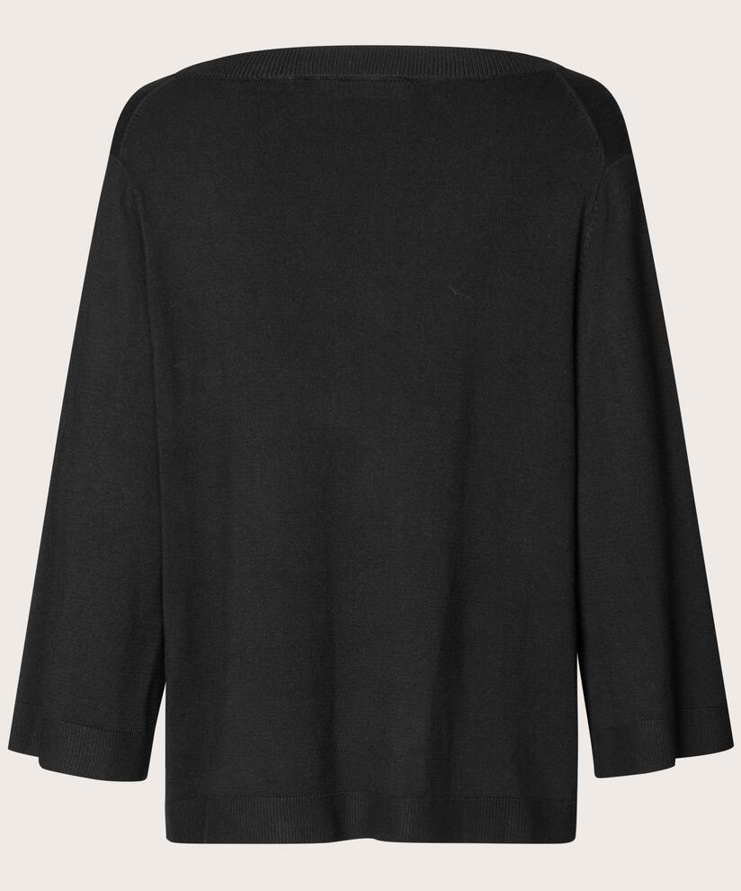 pull tricoté à manches larges et col rond profond, Black