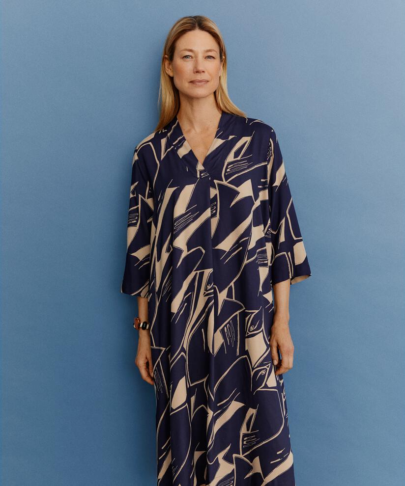 robe en viscose avec col en V et manches 3/4, Navy Blazer