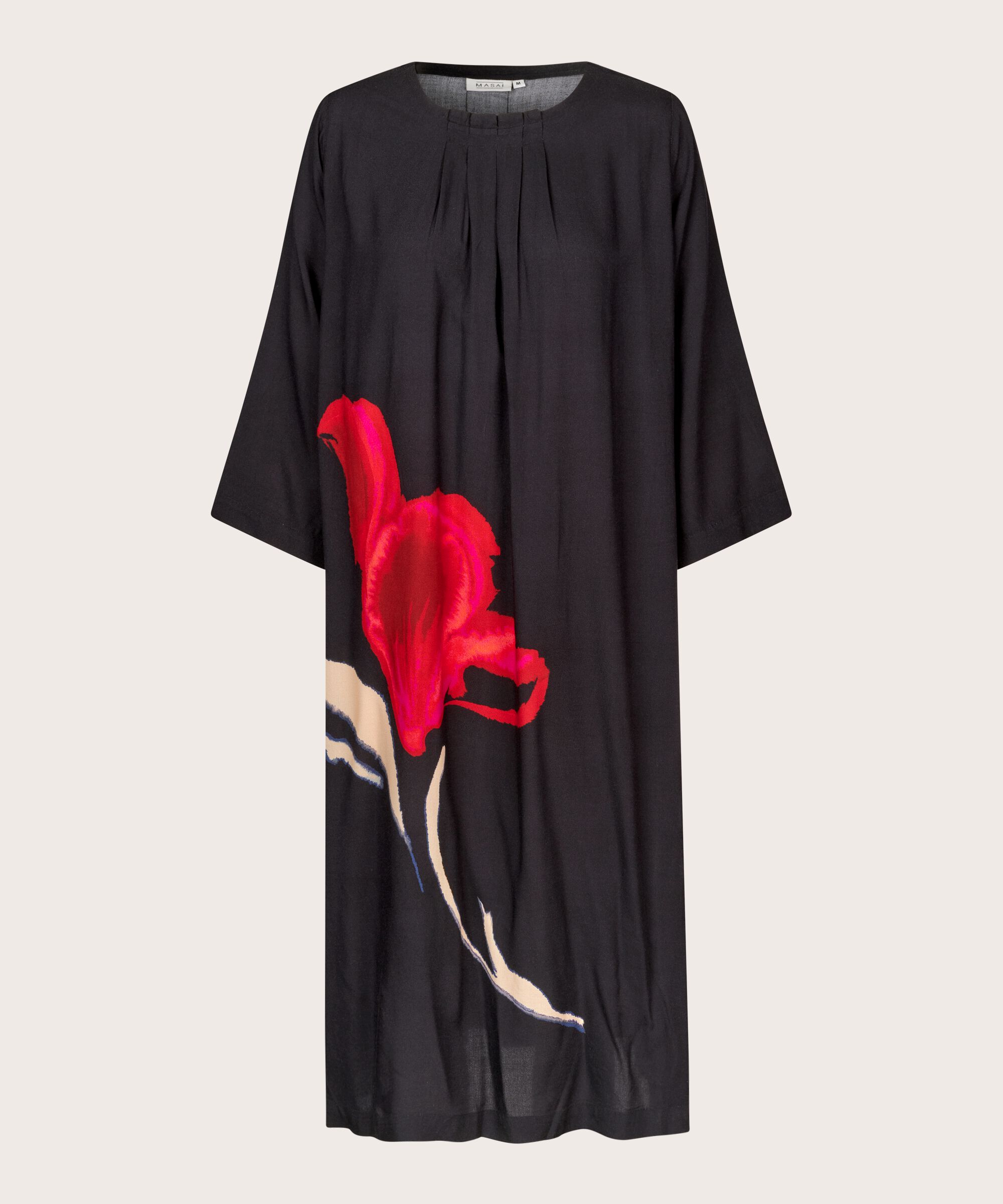 robe en viscose avec motif floral peint à la main, Haute Red