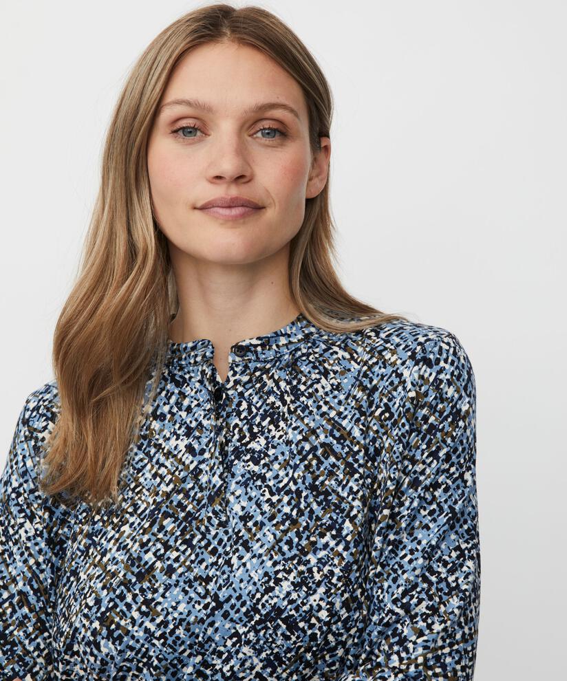 top en jersey imprimé avec détail boutonné dans le cou, Proven Blue