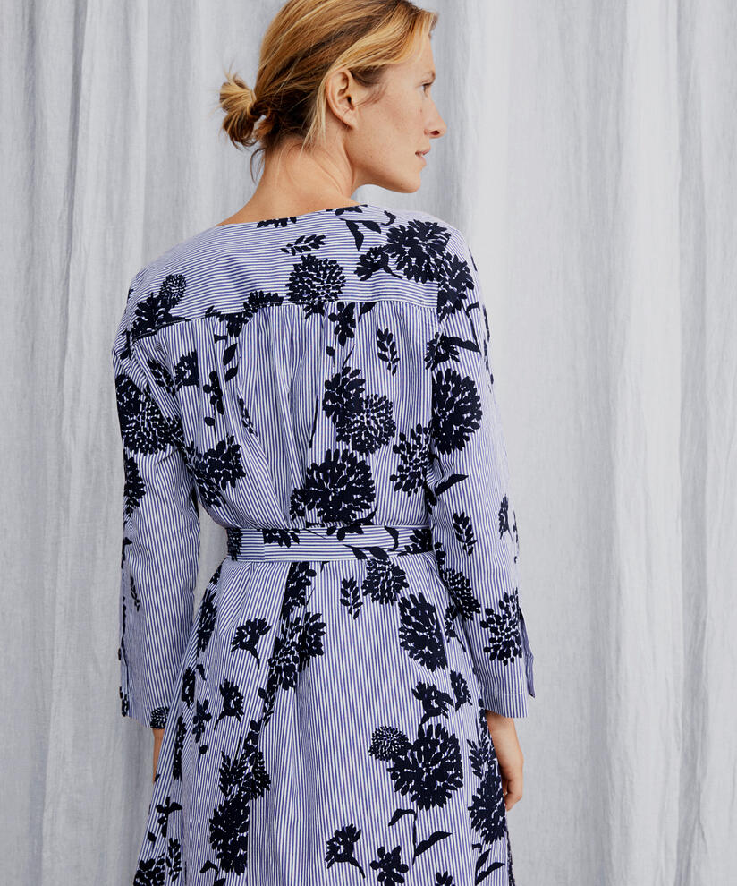robe en coton avec col en V et ceinture amovible, Maritime Blue