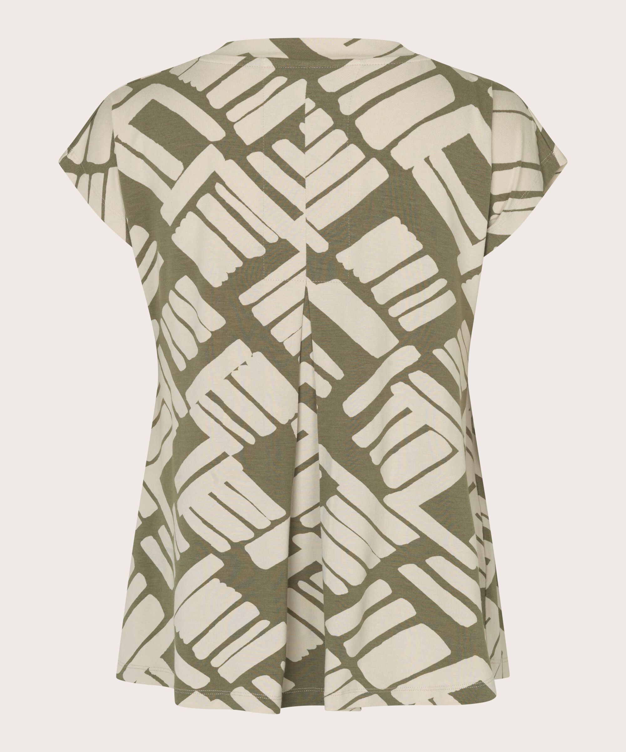 t-shirt imprimé à col en V, Dusky Green