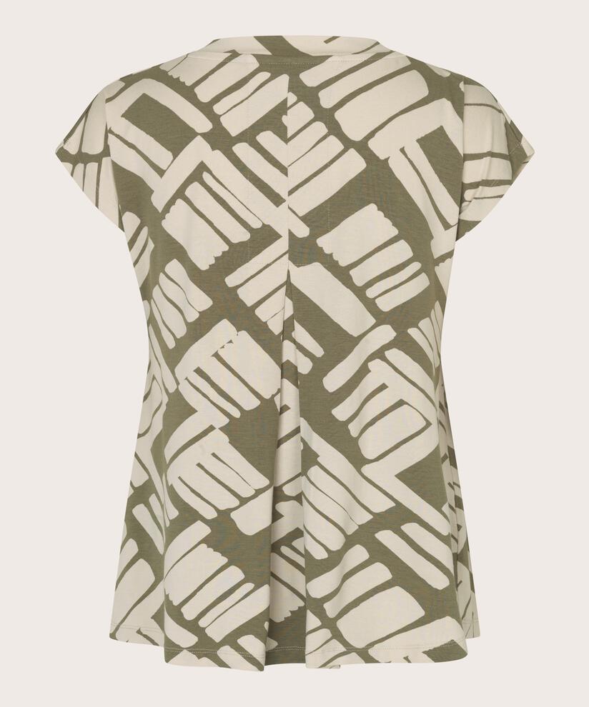 t-shirt imprimé à col en V, Dusky Green