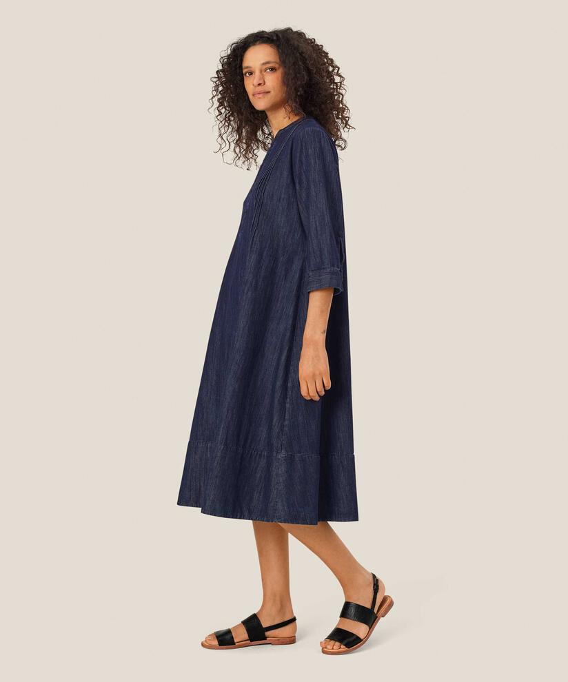 robe en jean à col en V profond, Dark Denim