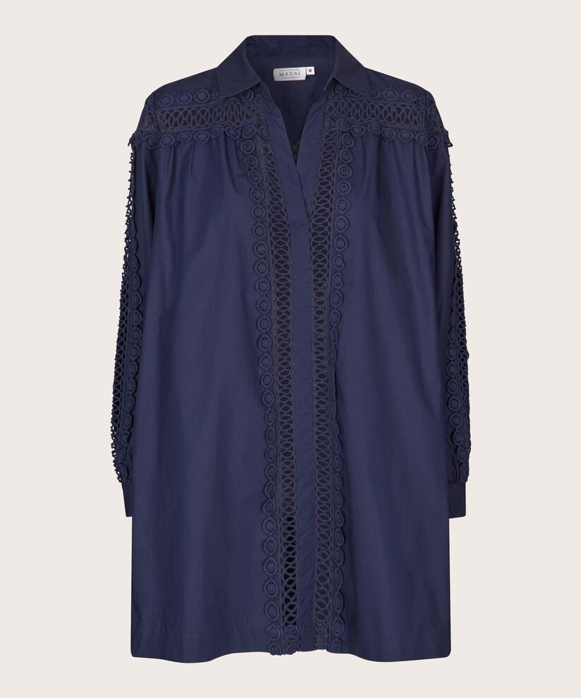 tunique en coton avec détails en dentelle et poches fendues, Maritime Blue