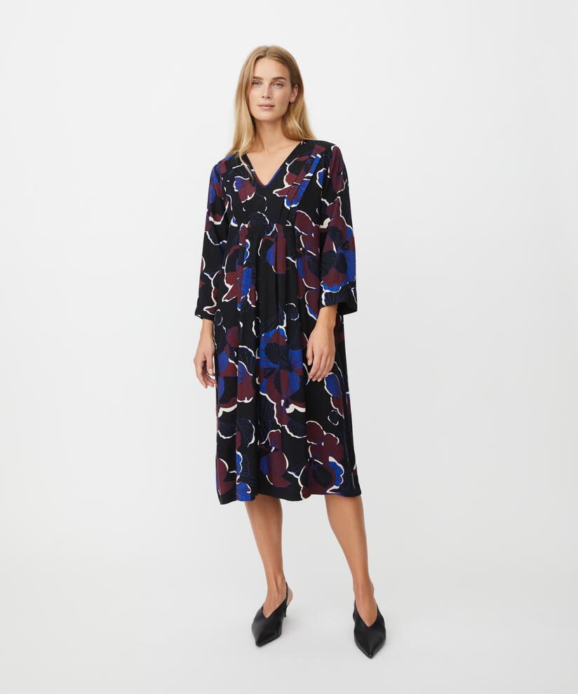 robe en viscose fleurie avec plis à la taille, Tawny Port