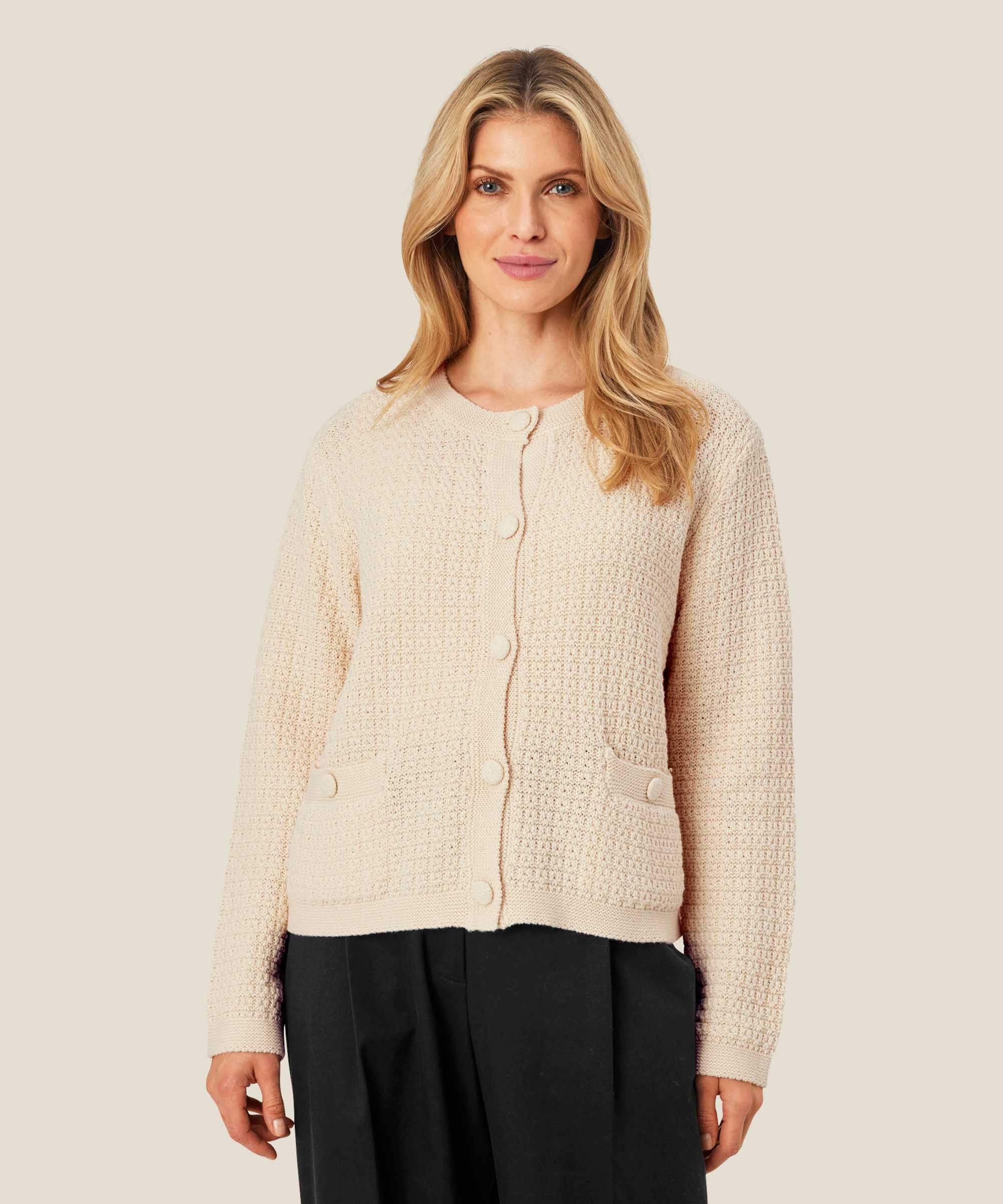 cardigan avec motif tricoté et boutons recouverts, Whitecap
