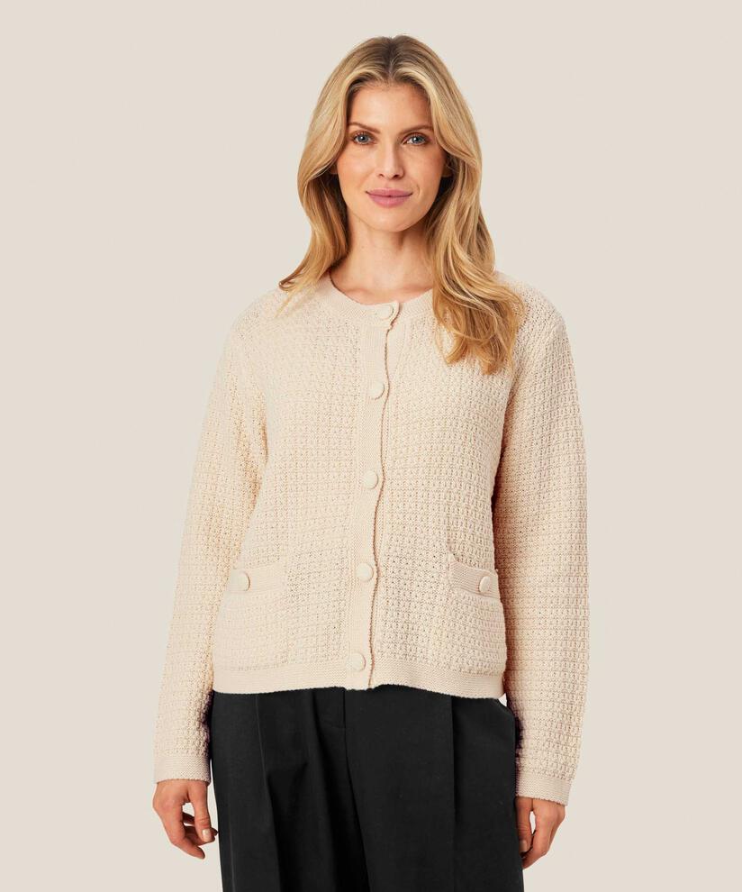 cardigan avec motif tricoté et boutons recouverts, Whitecap