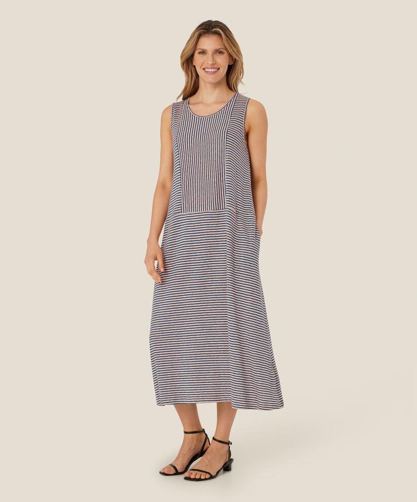 robe en jersey rayé en mélange de lin, Navy Peony