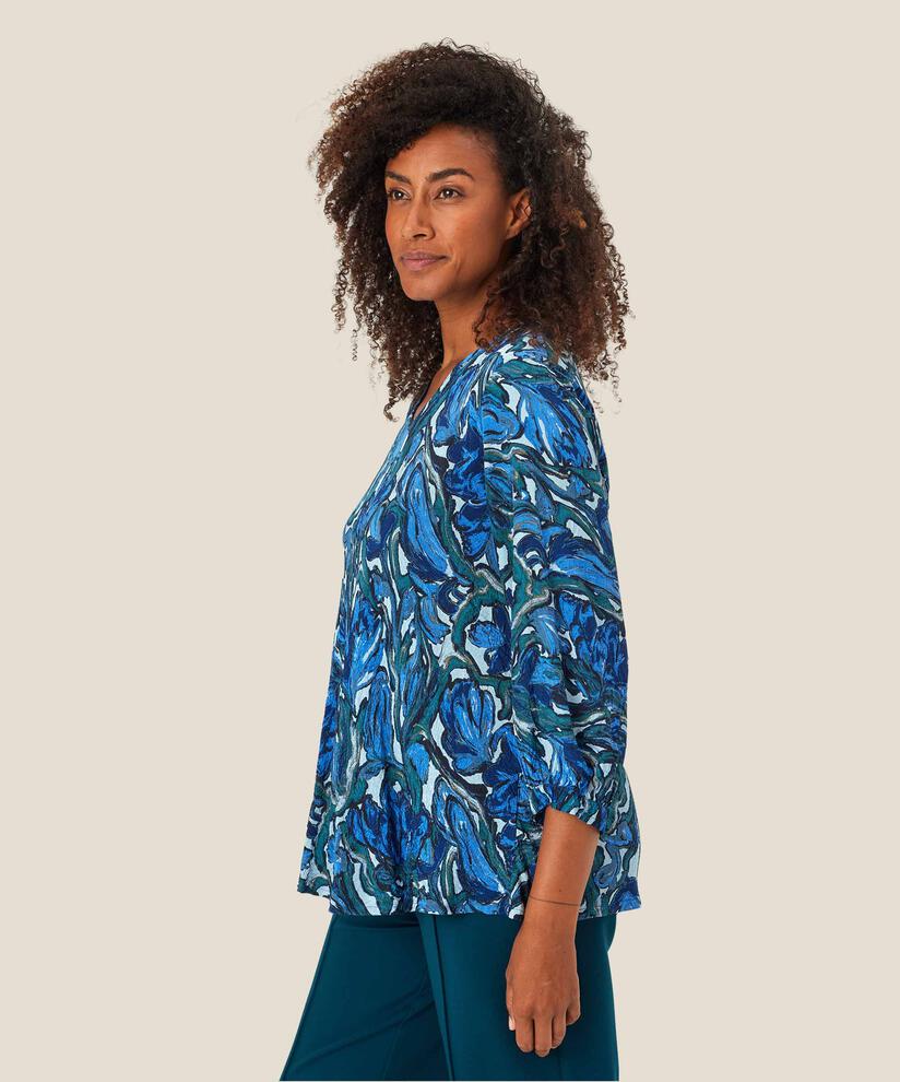 Blouse En Viscose Imprimée À Col V, Blue Fog