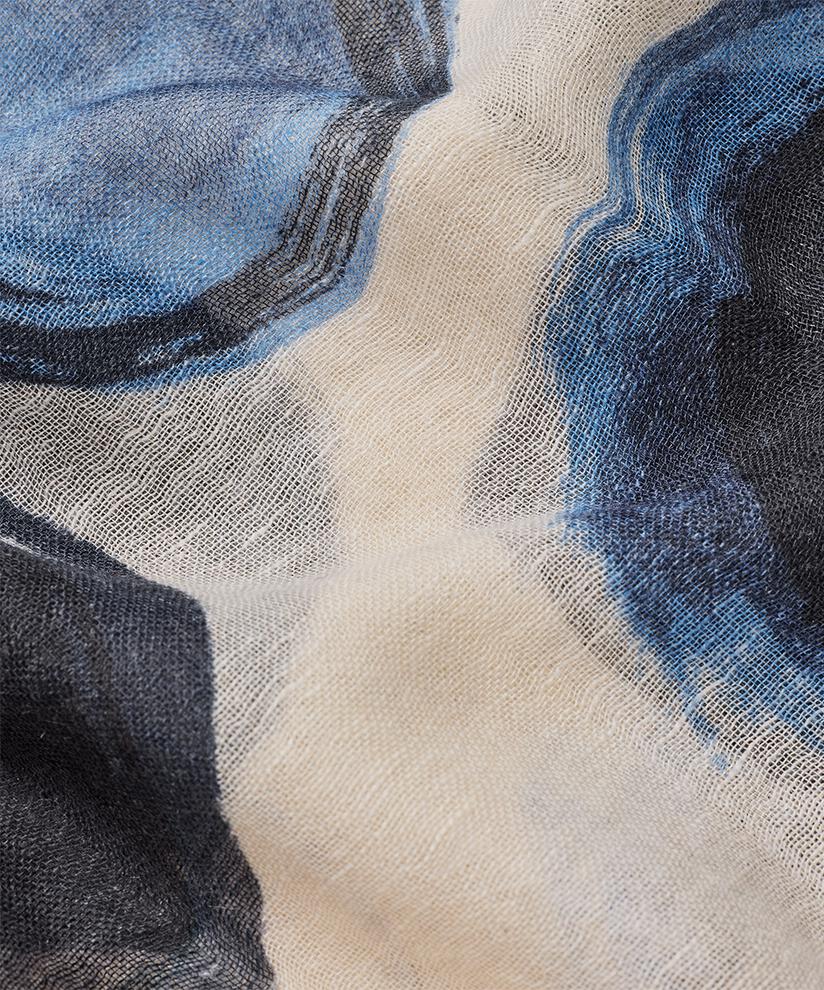 écharpe à motif en mélange de lin, Ultramarine