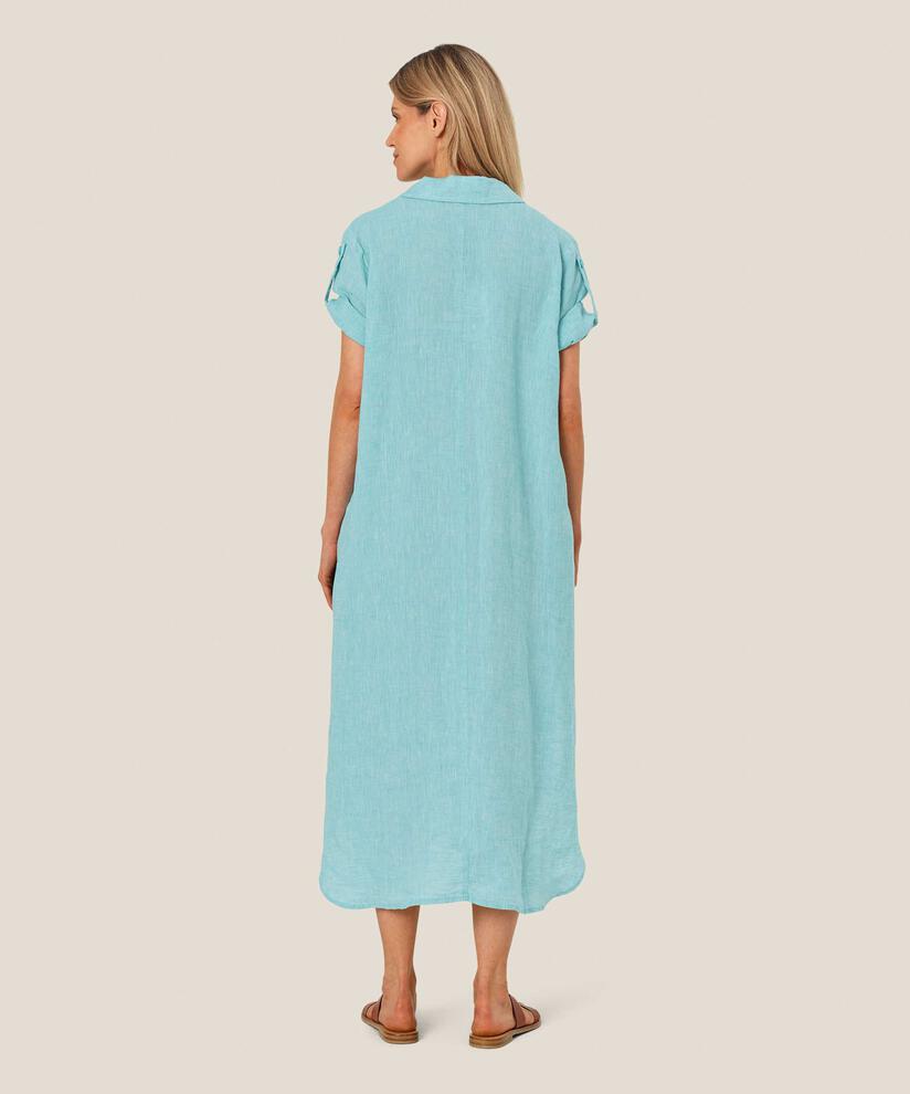 robe en lin avec poches fendues et fente latérale, Aqua