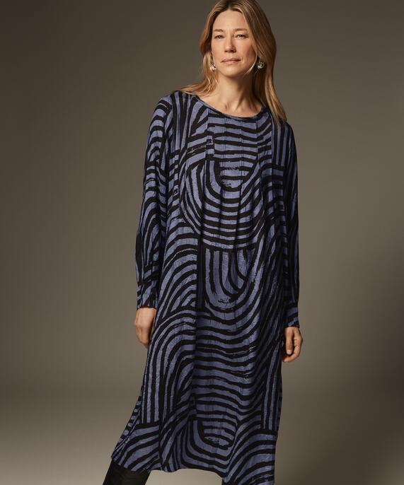 robe en viscose imprimée avec drapé sur le devant, Bijou Blue