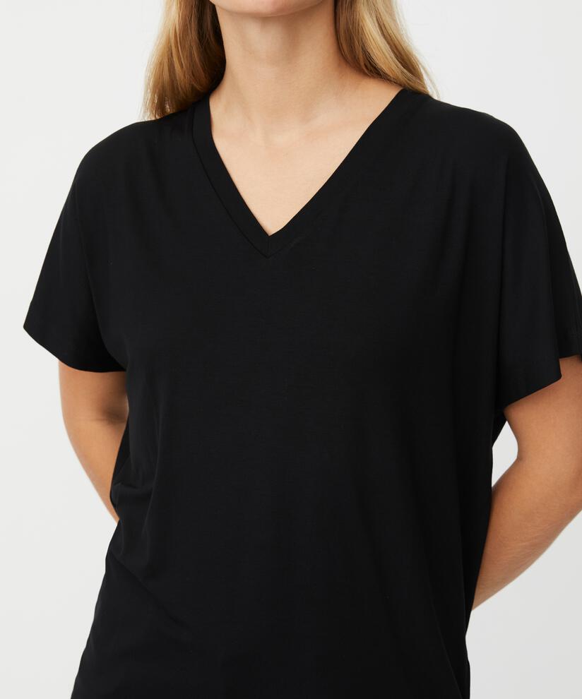 T-shirt col V en jersey doux, Black