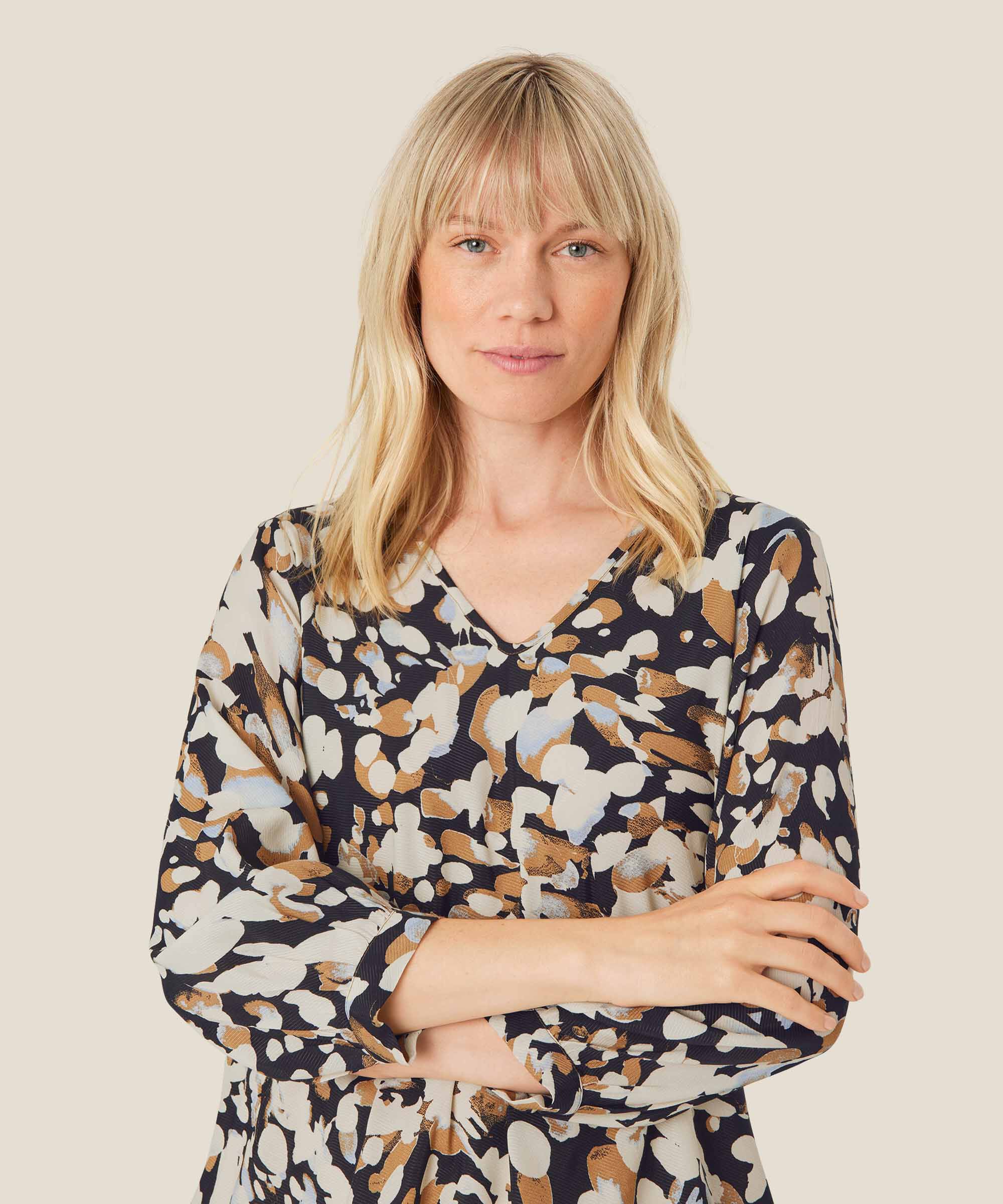 blouse en viscose imprimée à col v, Chipmunk