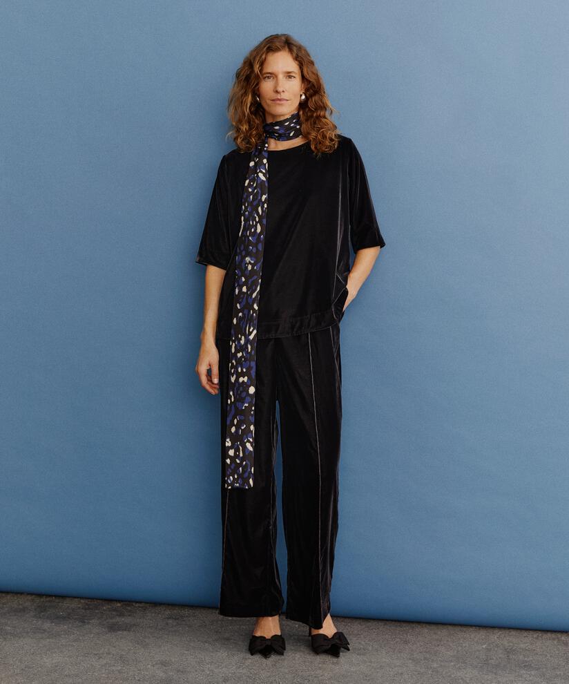blouse en velours avec bouton, Black