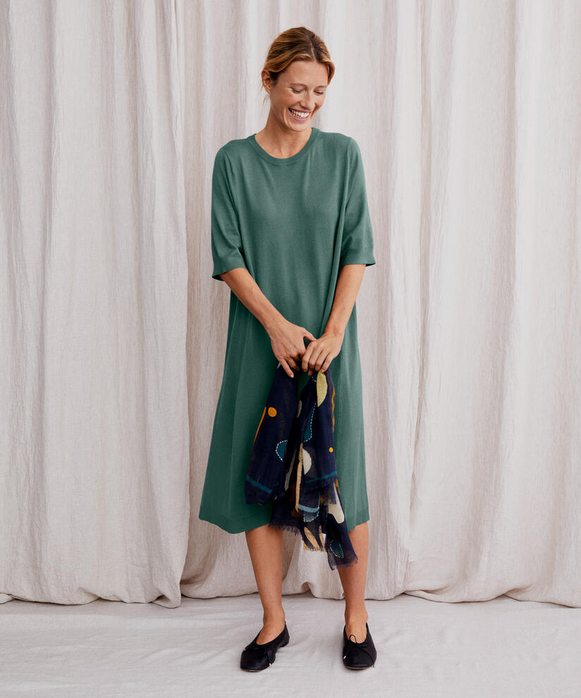robe en maille douce à col rond, Balsam Green