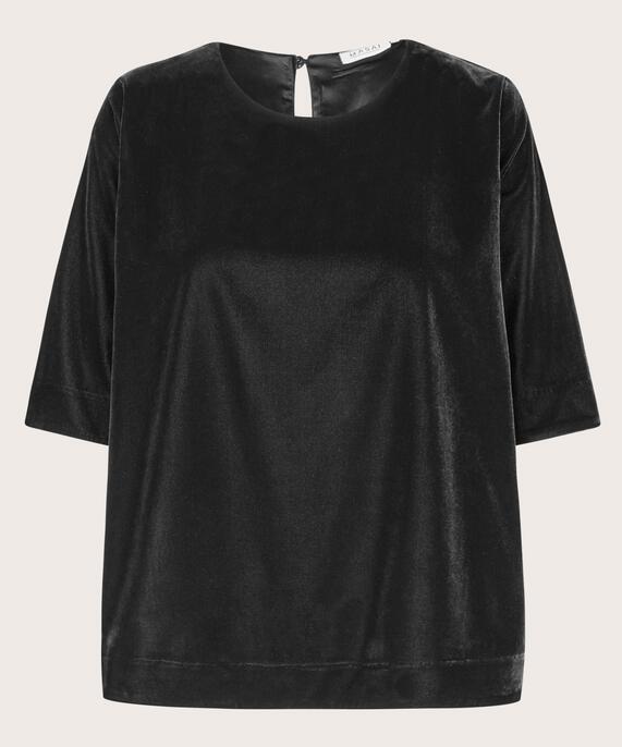 blouse en velours avec bouton, Black