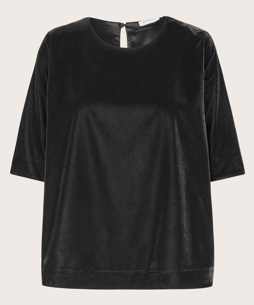 blouse en velours avec bouton, Black