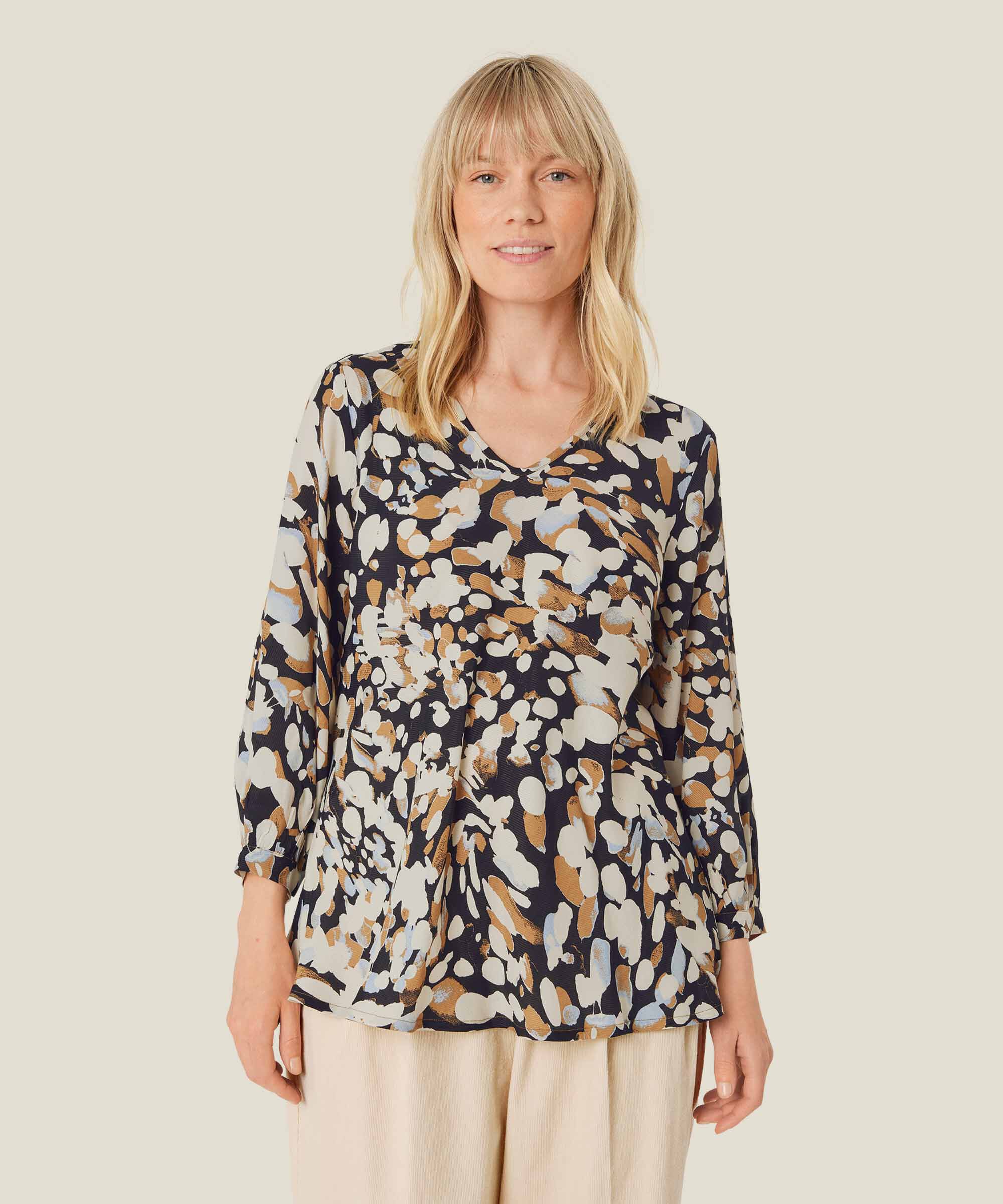 blouse en viscose imprimée à col v, Chipmunk