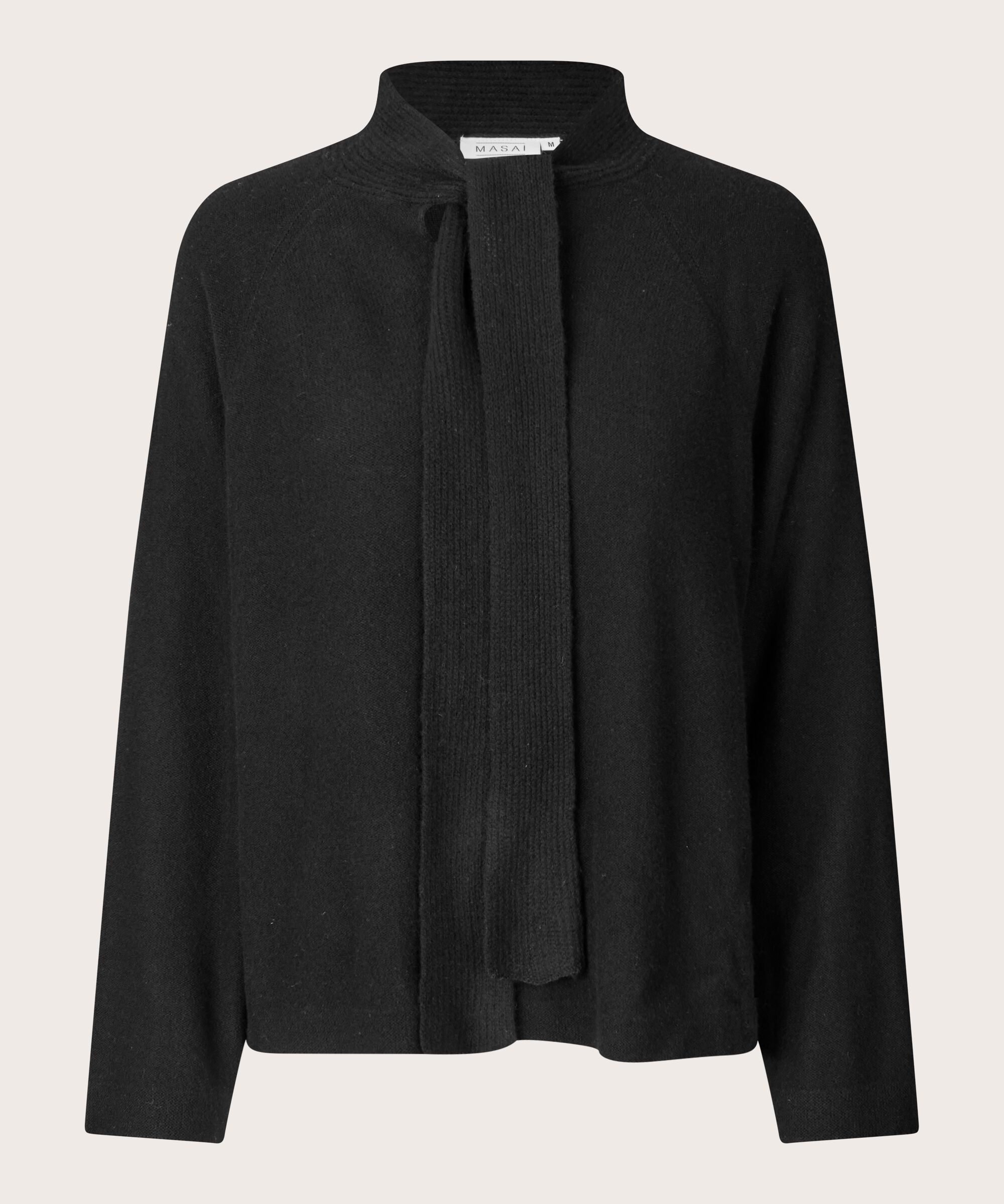 blouse en maille de laine avec liens au cou, Black