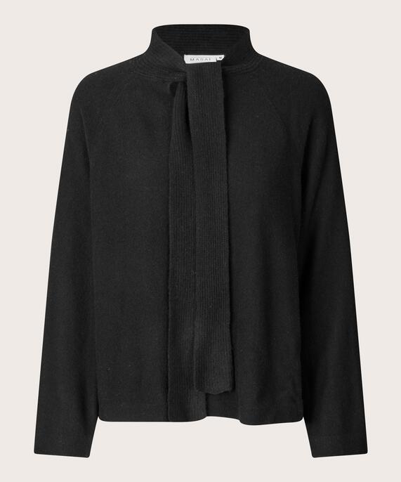 blouse en maille de laine avec liens au cou, Black