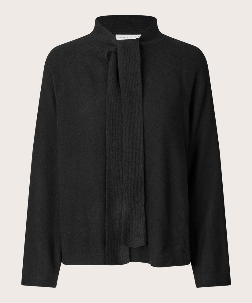 blouse en maille de laine avec liens au cou, Black