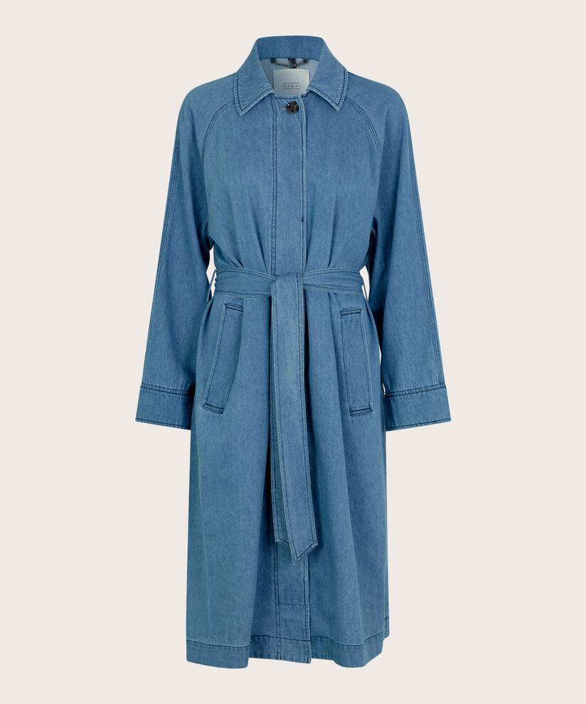 trench-coat en jean avec ceinture amovible, Light Denim