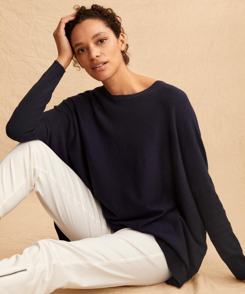 Pull Oversize À Manches Étroites, Navy