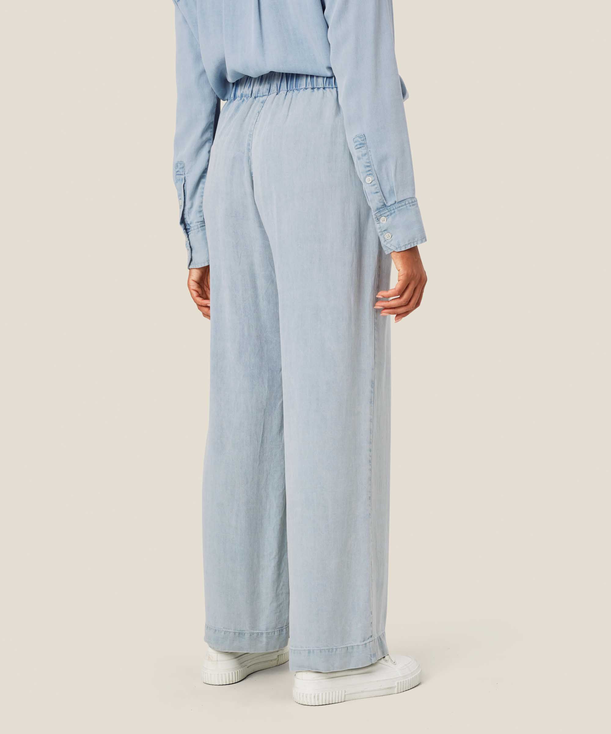 Pantalon en denim doux avec taille élastique et poches fendues, Light Denim