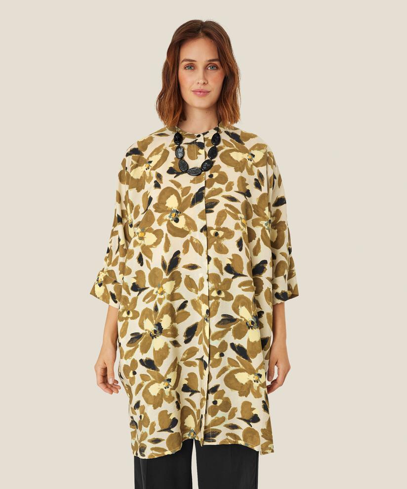 robe chemise en viscose à fleurs, Dull Gold