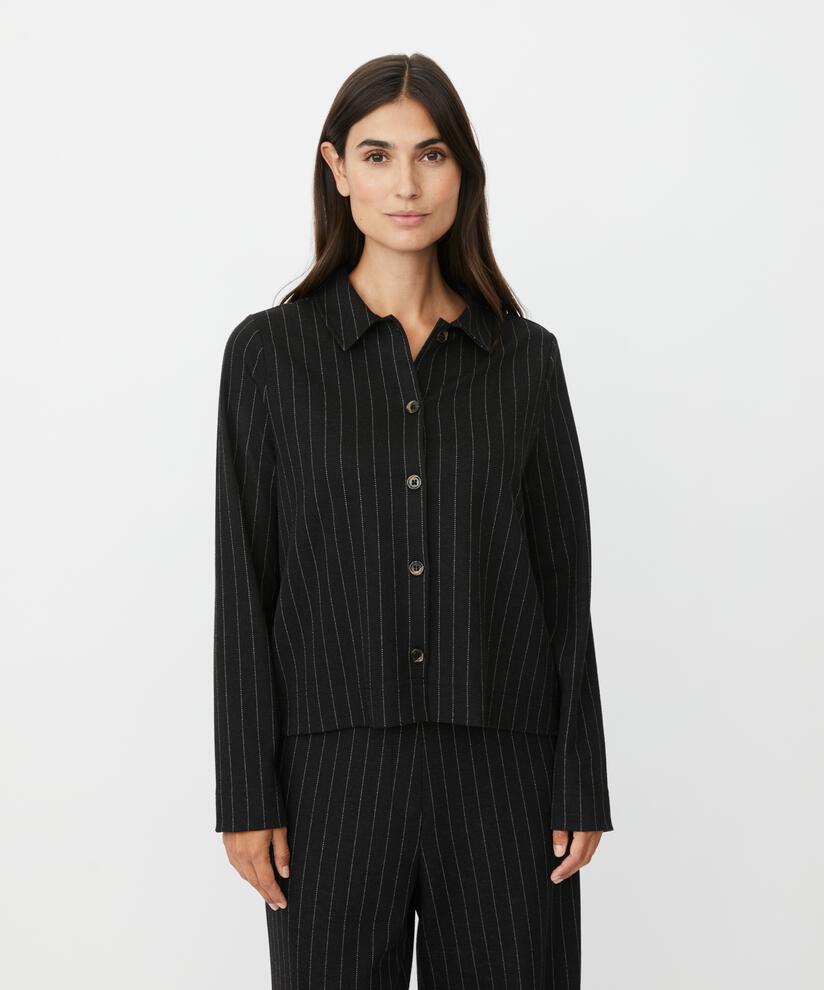 veste chemise à rayures en jersey, Black