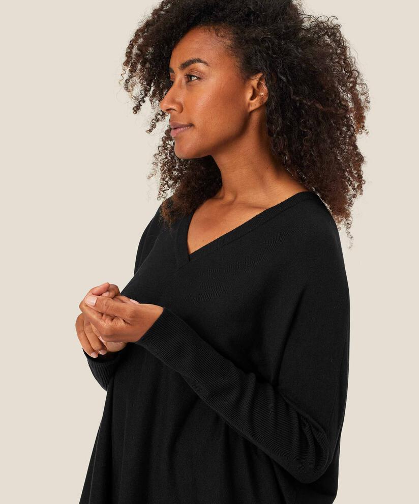 Pull En Maille Avec Col En V Et Manches Étroites, Black