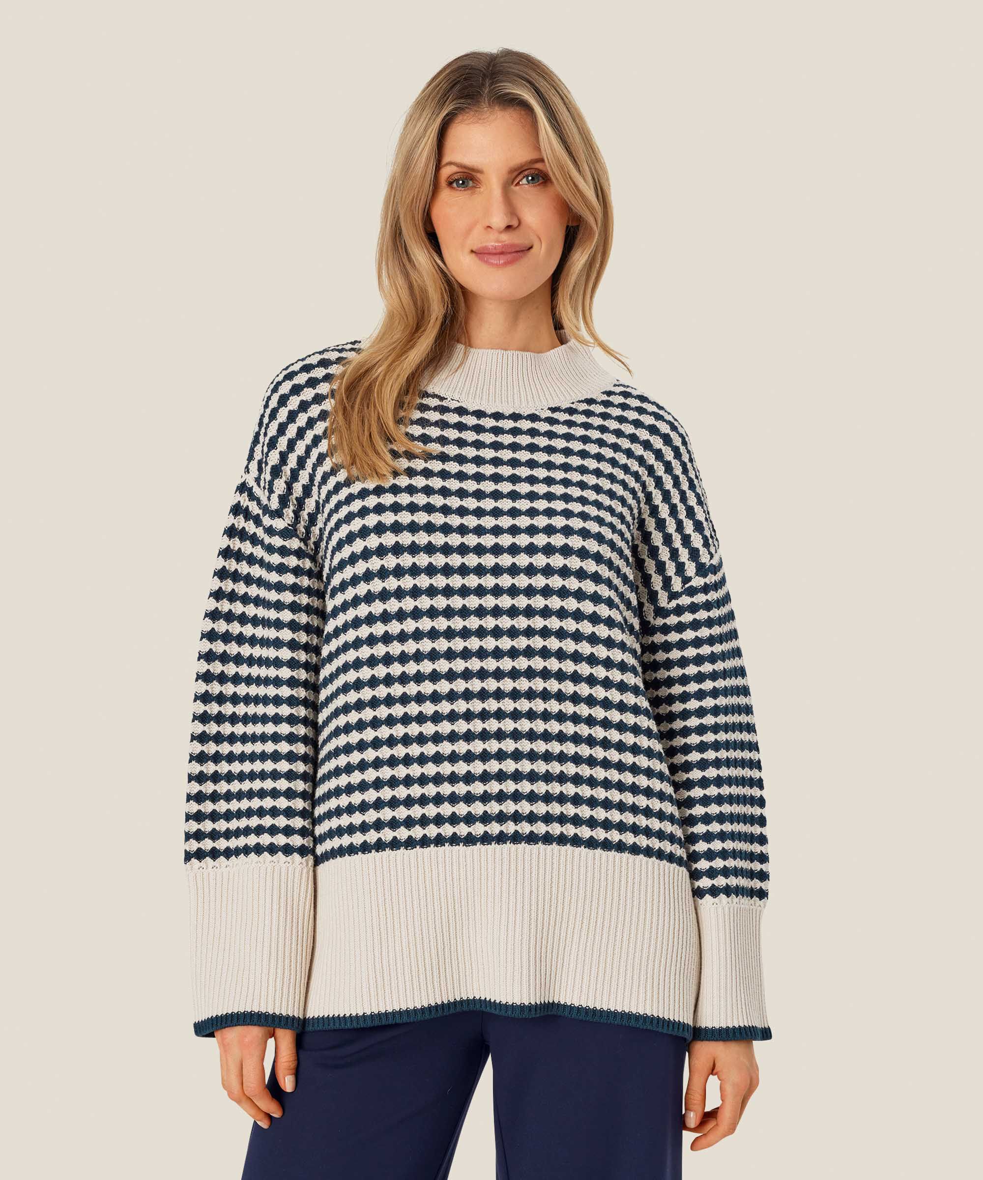 pull en maille de coton à col montant, Mood Indigo