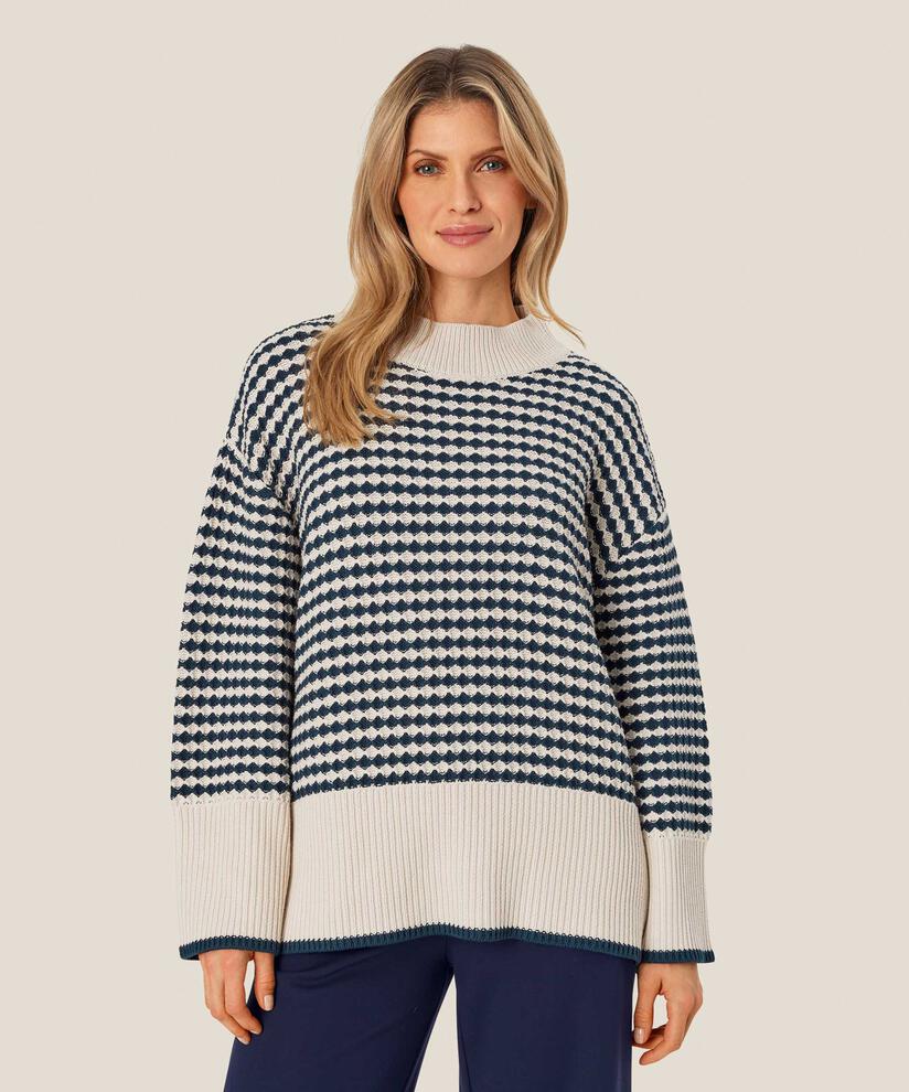 pull en maille de coton à col montant, Mood Indigo