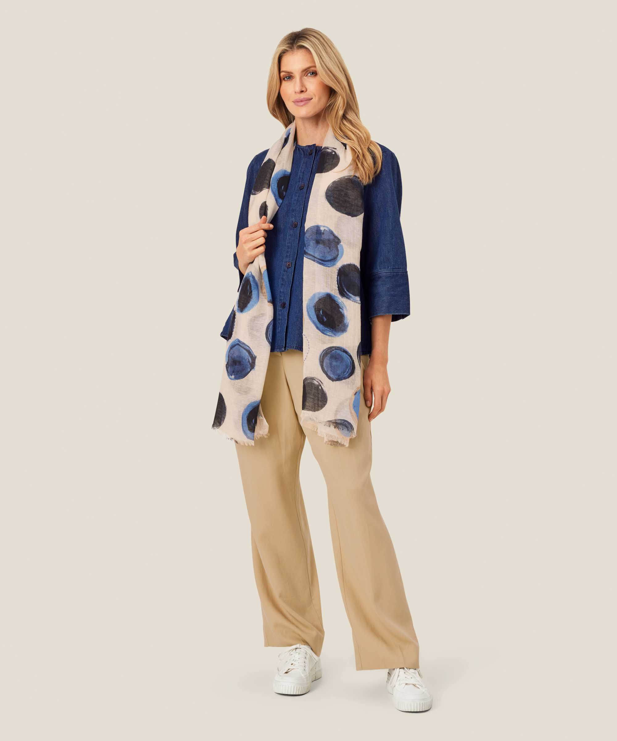 écharpe à motif en mélange de lin, Ultramarine