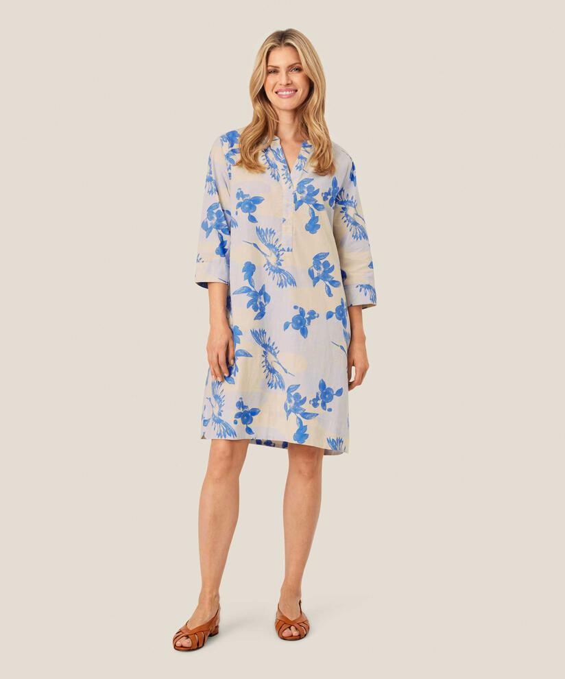 Robe imprimée en lin mélangé avec col en V et poches fendues, Heather