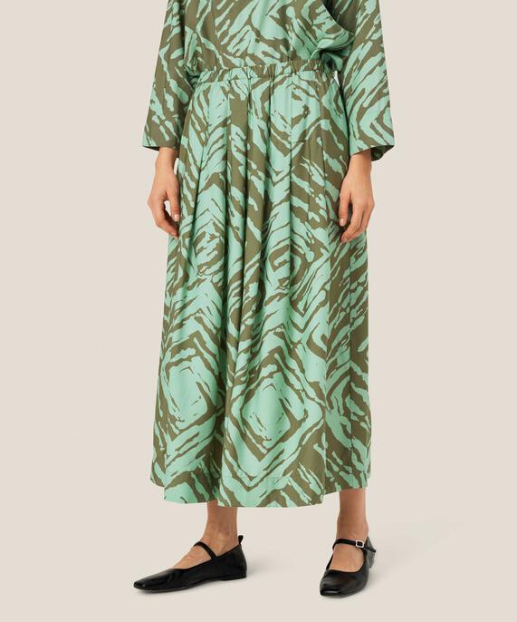 jupe en viscose imprimée avec élastique à la taille, D. Lichen Green