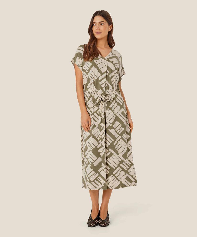 robe en jersey imprimé avec lien à la taille, Dusky Green
