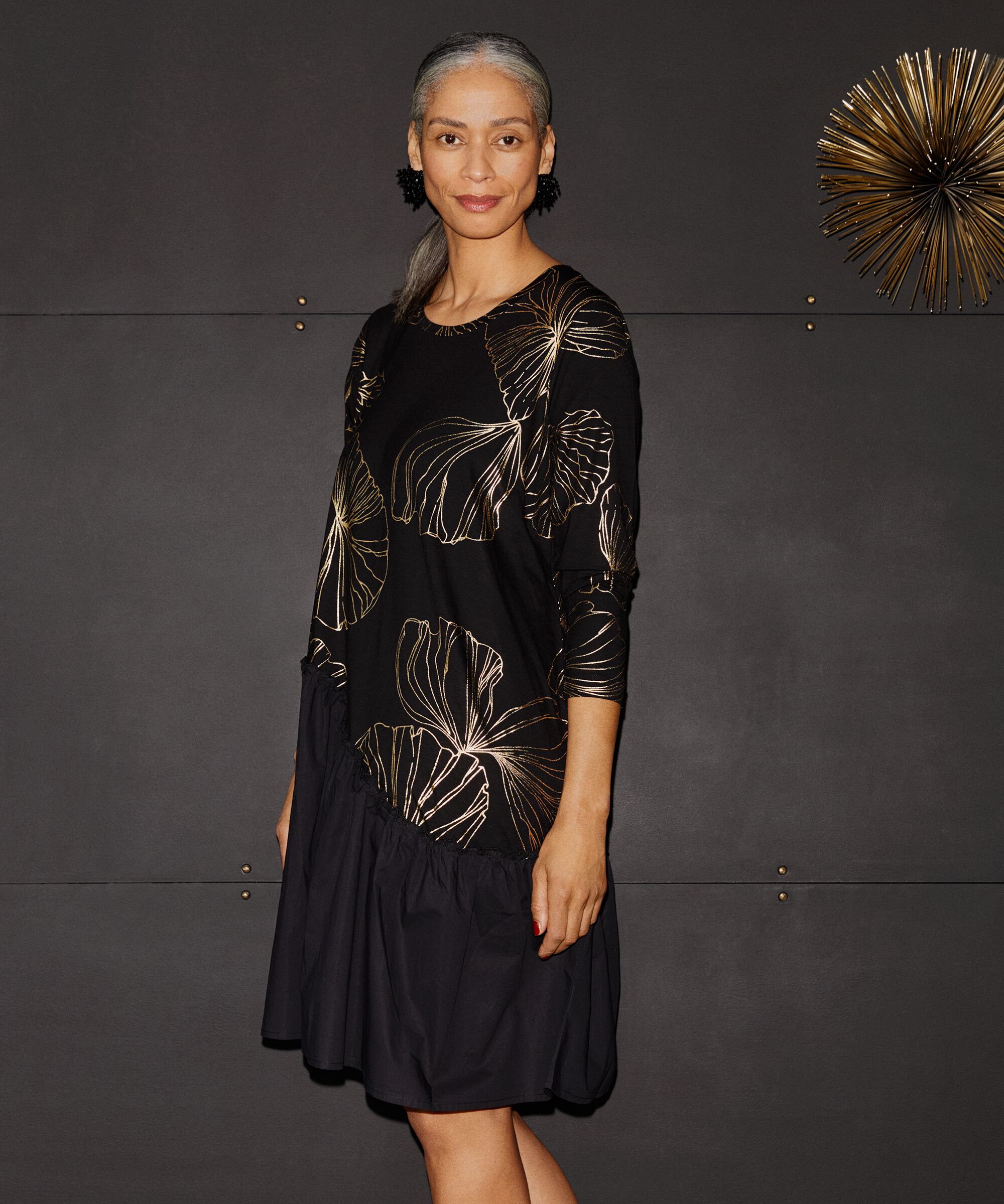 robe en jersey épais avec imprimé doré, Gold