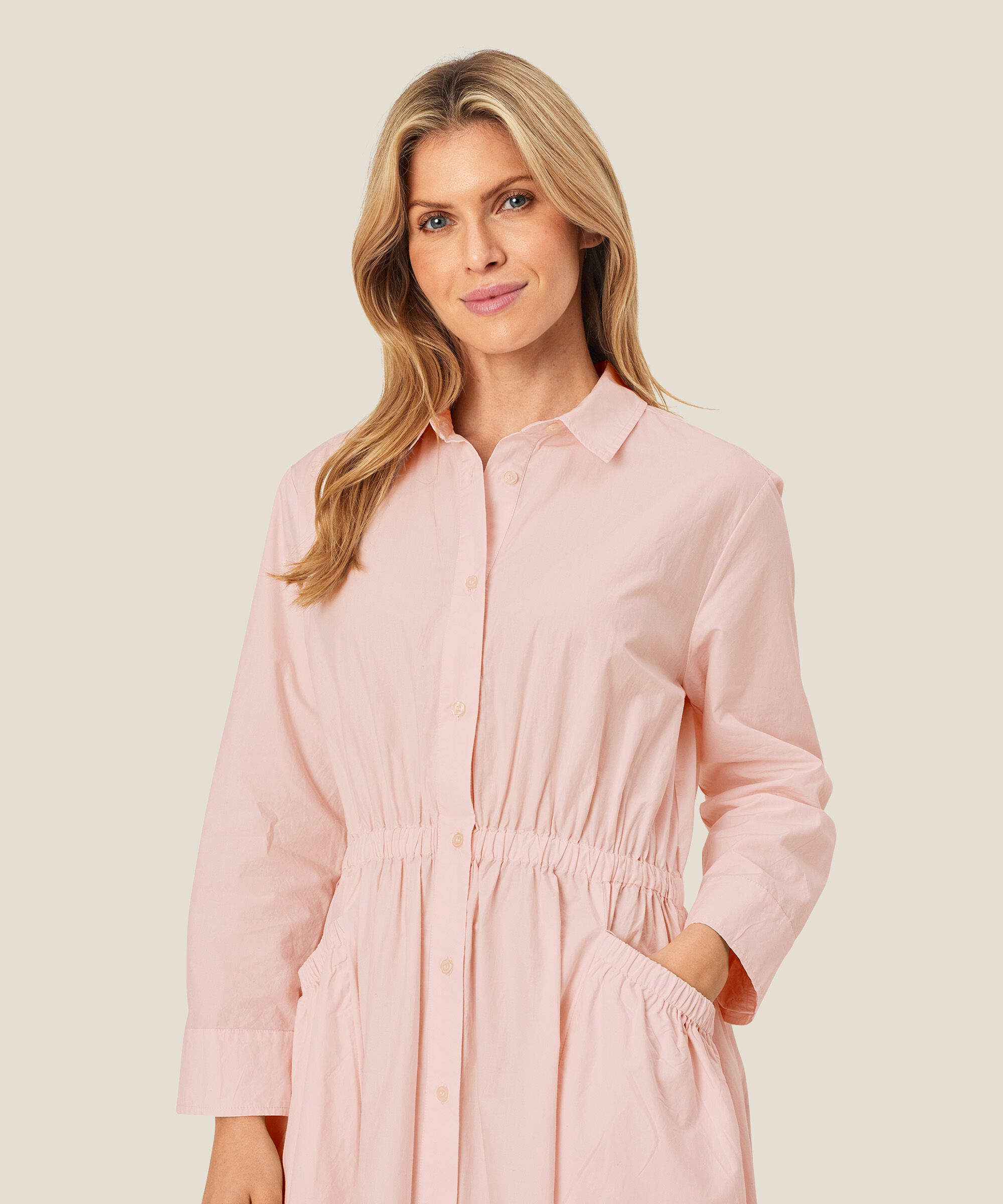 robe chemise en coton avec taille élastique, Mauve Chalk