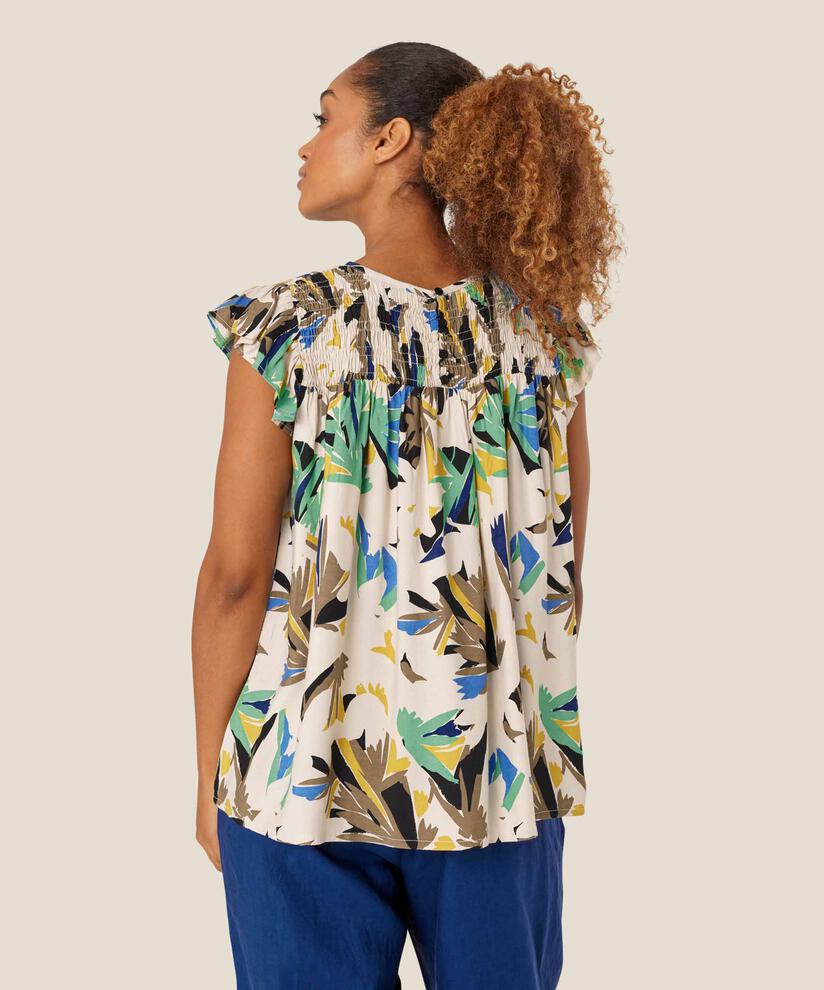 top en viscose imprimée avec smock, Dusky Green