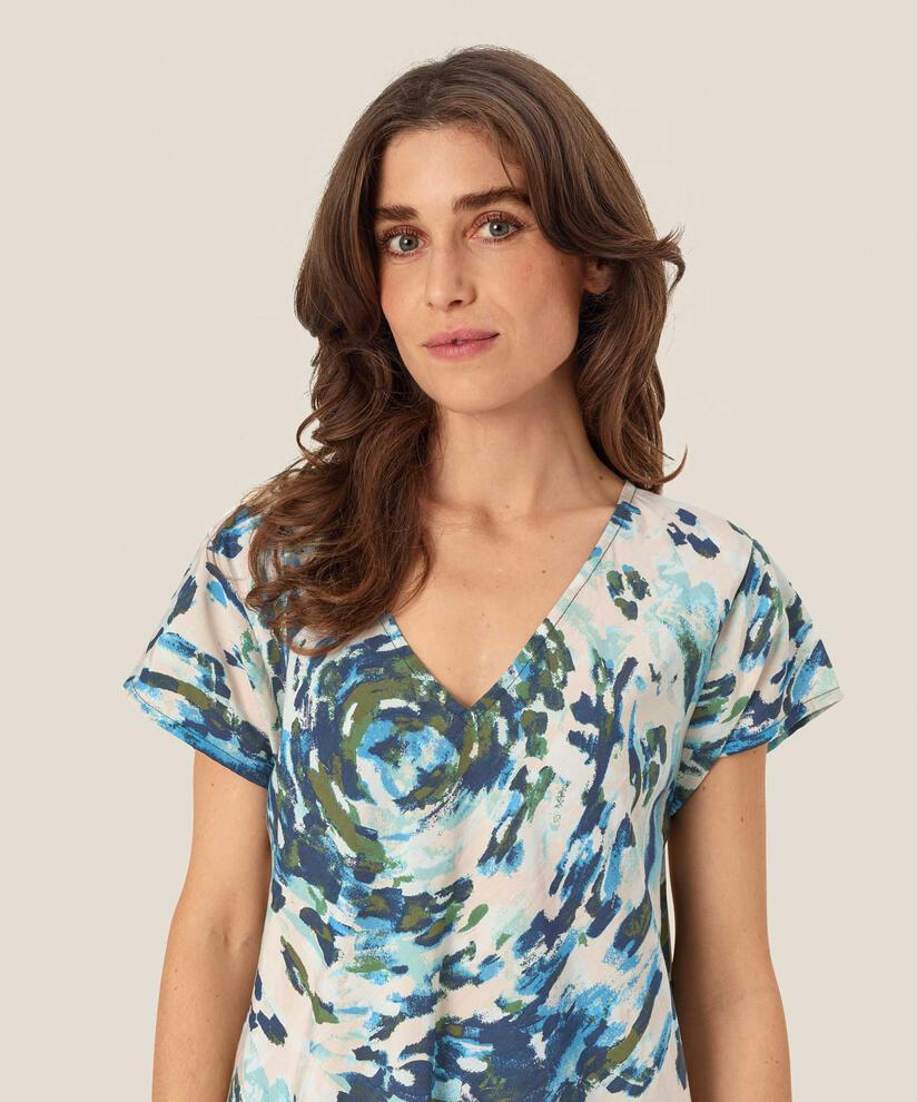 Robe En Viscose Imprimée À Col V, Cendre Blue