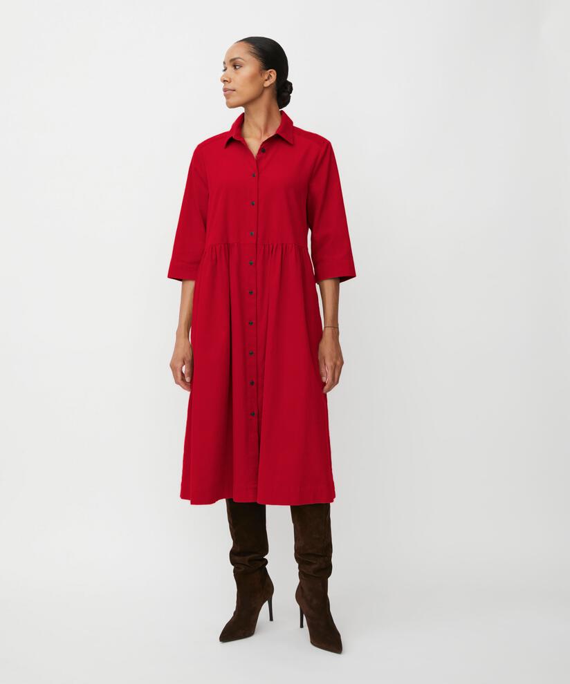 Robe Chemise En Velours À Manches 3/4, Scarlet Sage