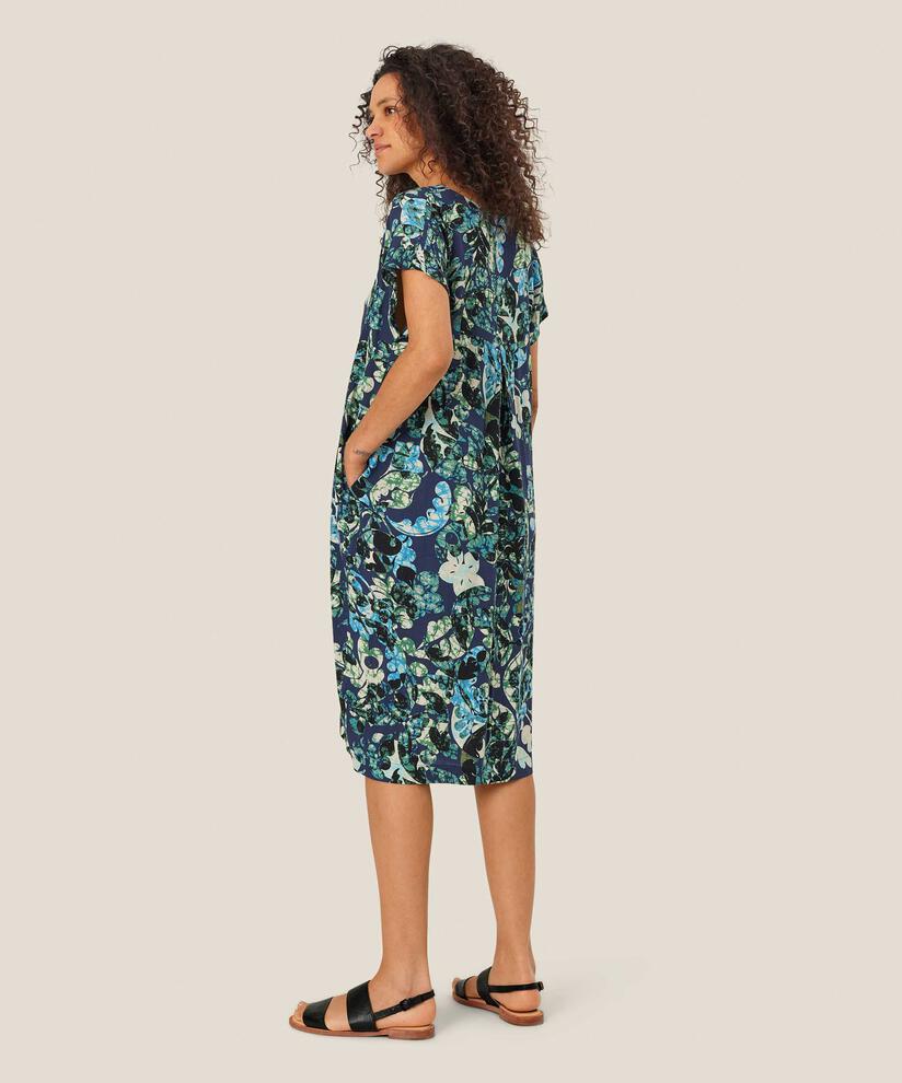 Robe En Viscose Imprimée Avec Col En V, Mood Indigo