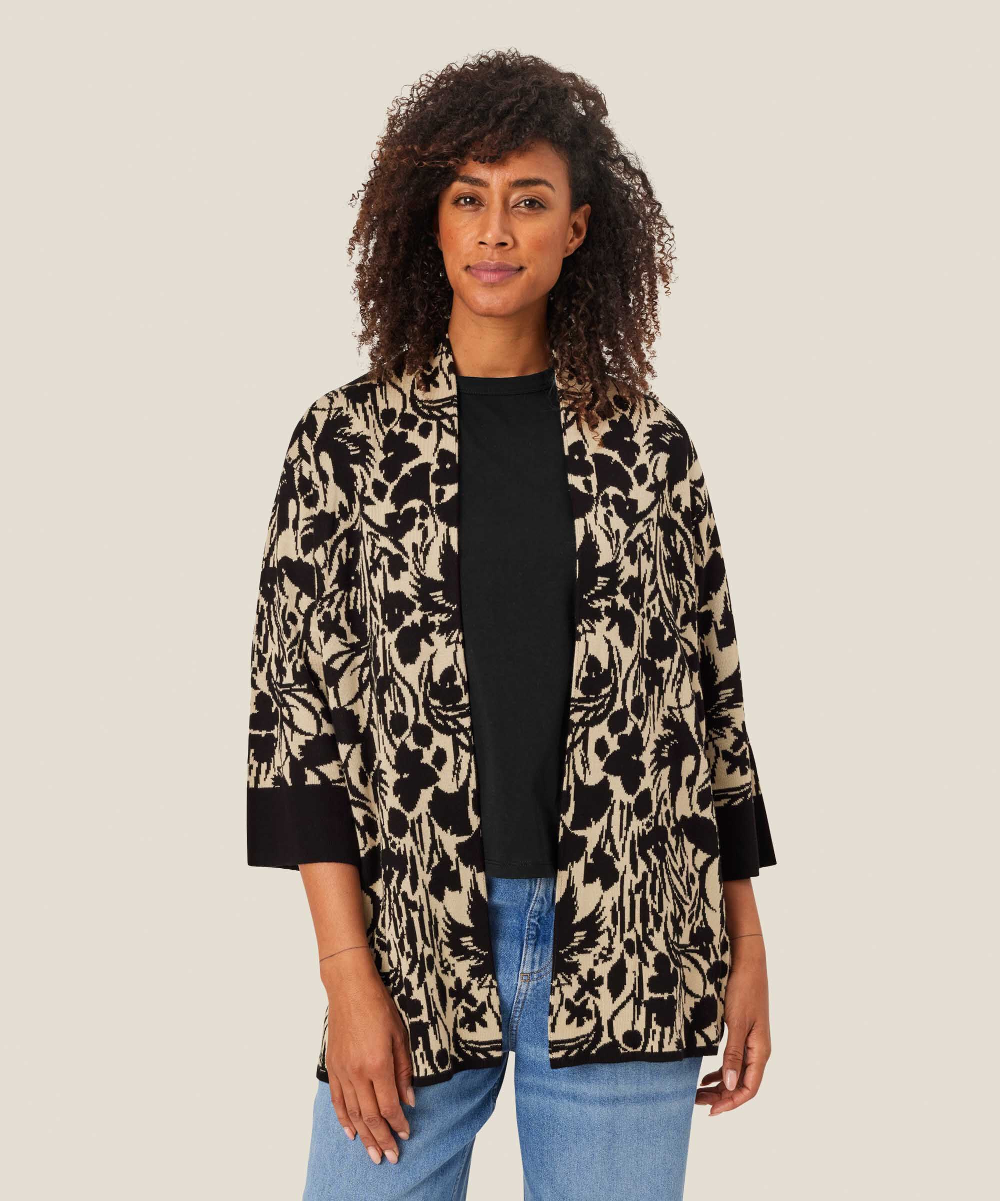 cardigan ouvert avec motif tricoté et bord contrasté, Black