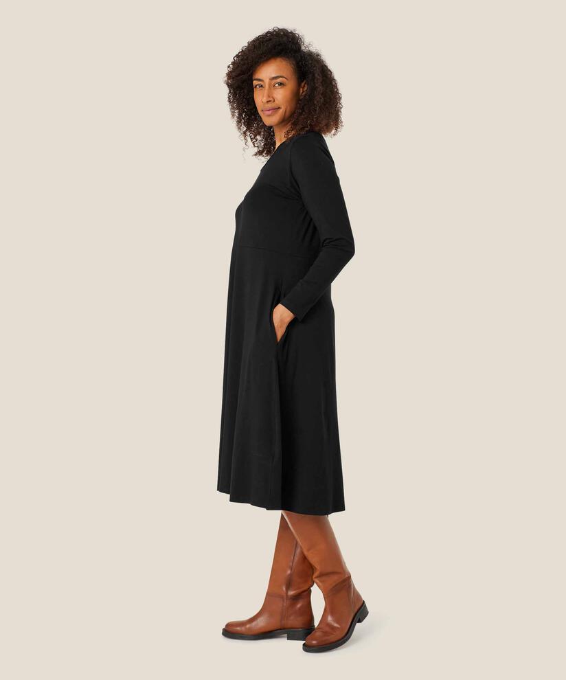 Robe En Jersey À Manches Longues Et Poches Fendues, Black