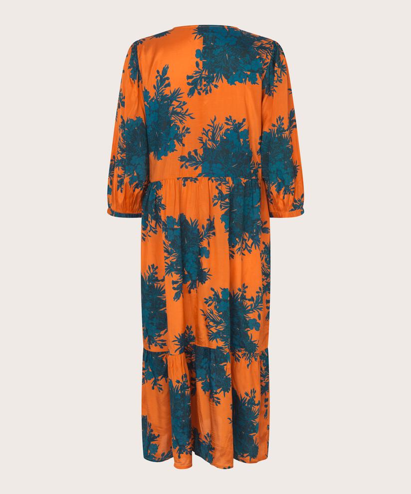 robe en viscose imprimée avec col en V, Russ Orange