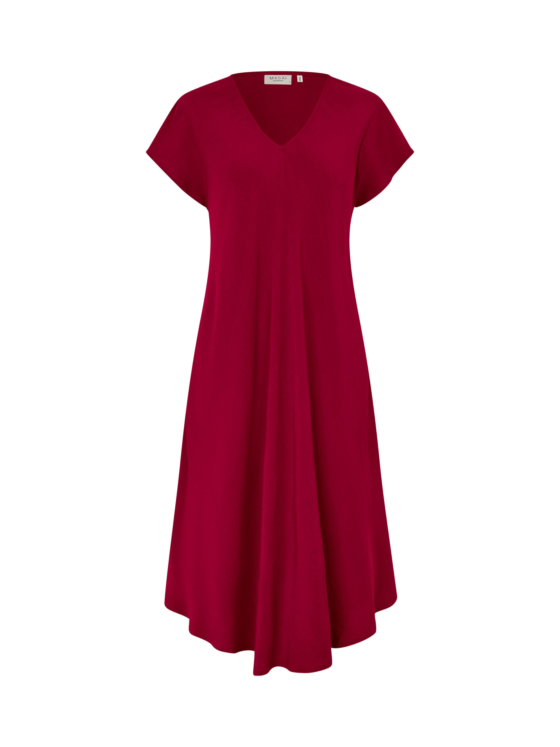 Robe en viscose &agrave; manches courtes et col en V, Beet Red